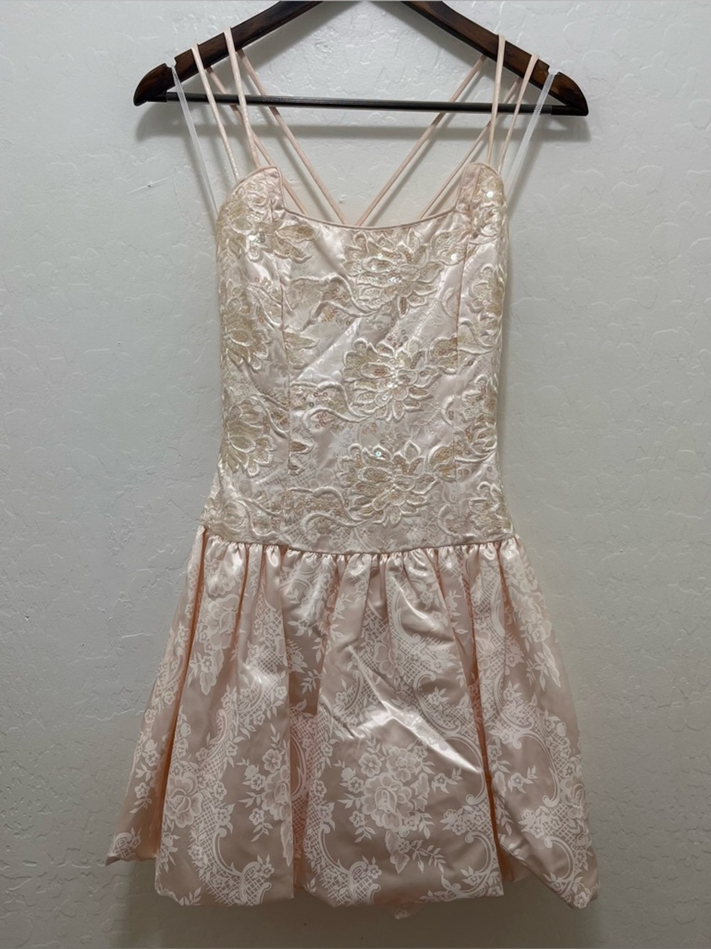VTG 90s Gunne Sax Pink Mini Dress 5/6 Coquette Sequin Bubble Hem Prom